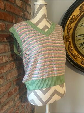 Lizette Collection • Rainbow Pastel Knit Sweater Vest | 100% Cotton